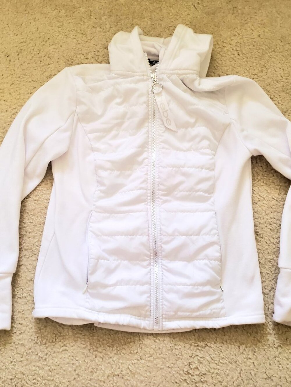 Bebe Sport White Hooded Puffer Jacket Size M Womens Medium Zipper Pockets